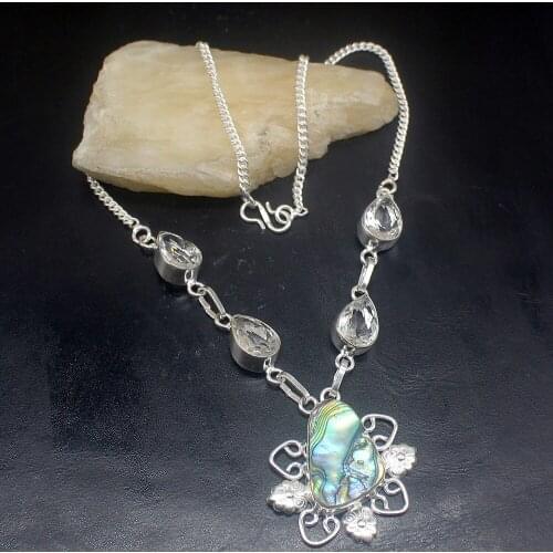 Hermosa Jewelry Natural Abalone Shell White Topazz Silver Color Women Ladies Gifts Pendant Necklace Chain 42cm 20213482