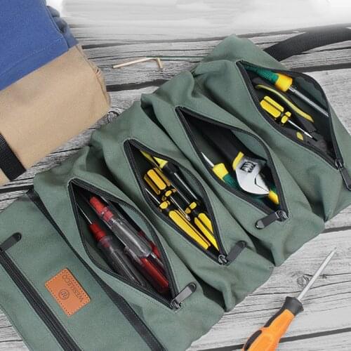 47*28*8.5CM Tool Bag Canvas Tool Roll Pouch Multi-Purpose Zipper Storage Pocket Hanging Portable Toolbag