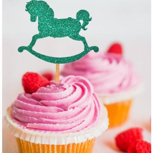 Iglitter ROCKING HORSE BABY SHOWER Cupcake Appetizer toppers Bachelorette birthday Wedding Bridal Hem night party food picks