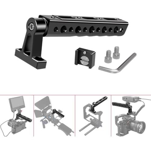 Camera Cage Handle Top Handgrip with Universal Detachable Cold Shoe 1/4" & 3/8" Extend Adapter Mount for LED/Mic/Monitor