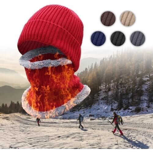 2PCS Running Hat Scarf Set Thermal Winter Hat And Scarf Set Ring Scarves Cap Ribbed Knitted Beanie Neck Warmer Set for Men Women