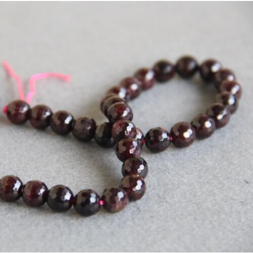 Wholesale 8mm Faceted Garnet Stones Round Loose beads Women Girl gift DIY Accessories Jewelry making design 15'' 2pc/lot