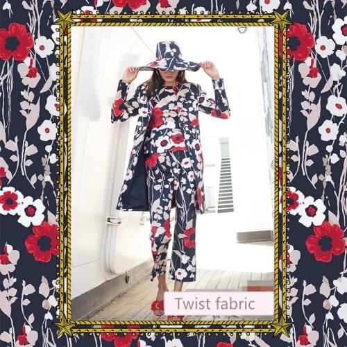 Fashion week printed fabric 145 cm wide digital printing stretch fabric satin dress handmade DIY twist fabric wholesale cloth