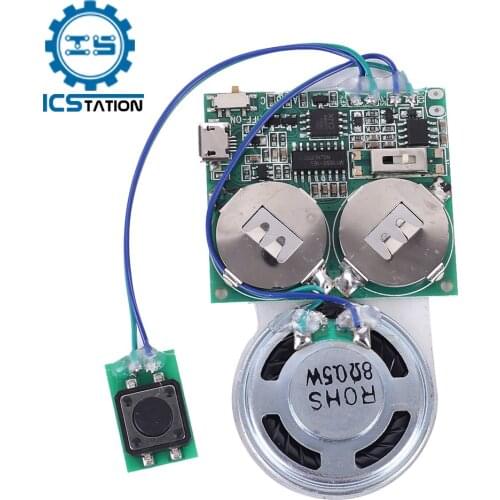 Sound Record Module Button Controlled 8M RAM Capacity Micro USB Button Cell Powered for DIY Audio Greeting Cards Music Player