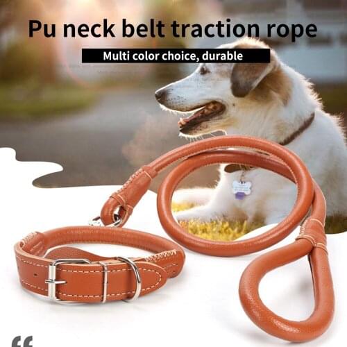 PU Leather Dog Collar and Leash Set For Pet Walking Training Wearable Strong Prevent Burst Neck Strap Traction Rope Outdoor