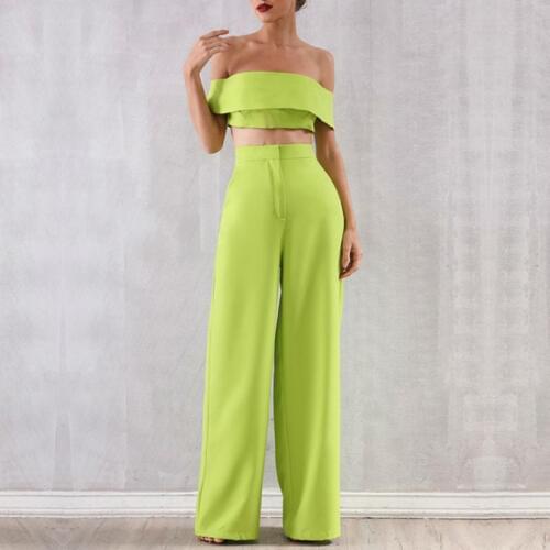Newest Green Women jumpsuit Rompers Polyester 2 Pcs Set Strapless Evening Party Clubwear Bodysuits Slim Women bodycon Jumpsuits