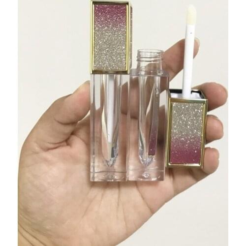 NEW 15/40pcs Square Glitter Lid Clear Lip Gloss Wand Tube 5ml Empty Shine Cosmetic Liquid Lipstick Lip Balm Packing Container