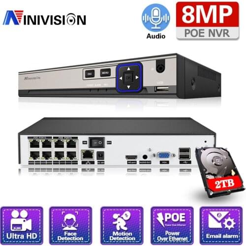 Face Detection 4CH 8CH POE 5MP NVR H.265 NVR Network Video Recorder 8channel 1 HDD 24/7 Recording IP Camera Onvif 2.6 P2P System