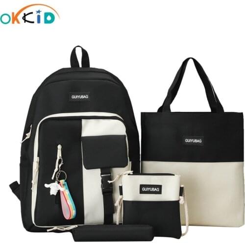 OKKID 4pcs/set cute cartoon school bags for teenage girls primary middle school backpack children bookbag handbag pencil bag set