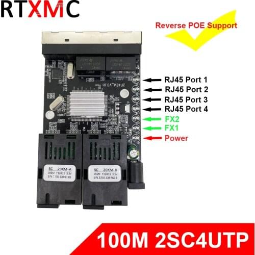 2F4E Fast Erhetnet 30 PCS 2F4E 10/100M Ethernet Switch 2 Fiber Port SC 25KM 4 UTP RJ45 Fiber Optical Switch PCBA Board