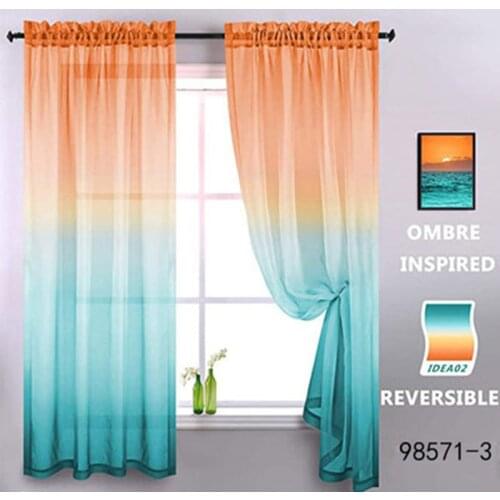 Orange And Blue Gradient Color Sheer Fabric, Grommet Printing Tulle Drape Window Curtain For Kid Room