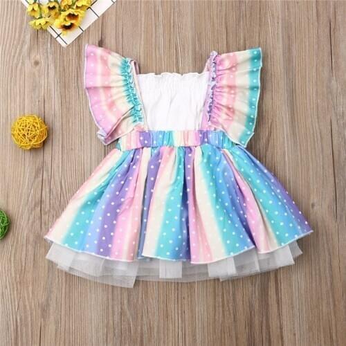 Newborn Kid Baby Girl rainbow dress Clothes sleeveless Ruffle Tube Tops lace Tutu Skirt Dress Outfits Set