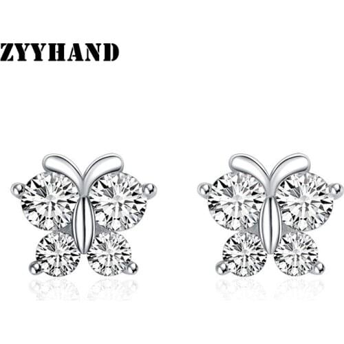 Platinum-plated Butterfly Women Stud Earring Girl Clean Stone AAAA Zircon Lady Casual Romantic Ear Jewelry