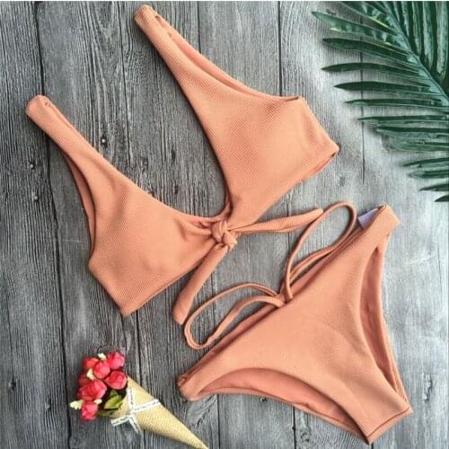 Hot sexy swimwear Women Swimsuits Summer Solid bathing bikini set femme Brazilian monokini Bandage Push up Beach Wear swimming