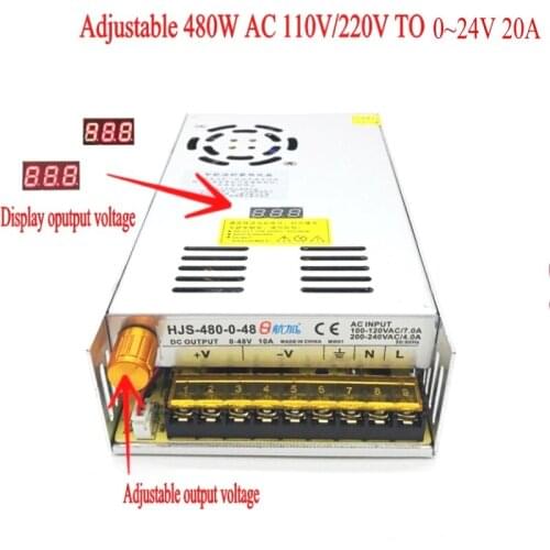 AC-DC Converter 110v 220v to DC 0-24V 20A 480W Digital display Voltage regulator Adjustable Power Supply