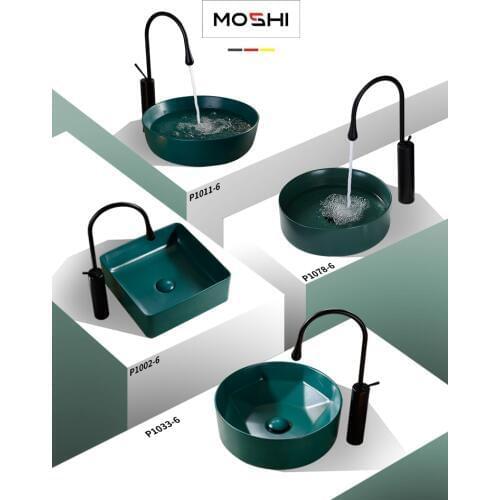 Simple low-key art basin Green Matte ceramic Circular Square handbasin silver countertop washbasin Bathroom sinks Counter Basin