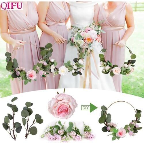 QIFU Metal Ring Wreath And Artificial Flower Wedding Door Hanging Decor Bridesmaid Handheld Garland Hawaiian Party Supplies