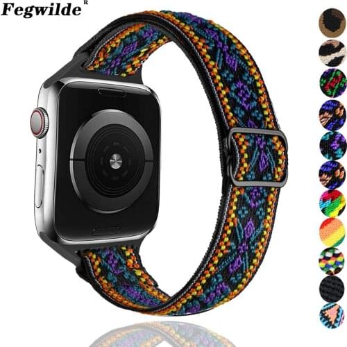 Slim Scrunchie Strap for Apple watch band 40mm 44mm 38mm 42mm Adjustable Elastic Nylon solo Loop bracelet iWatch 3 4 5 6 se band