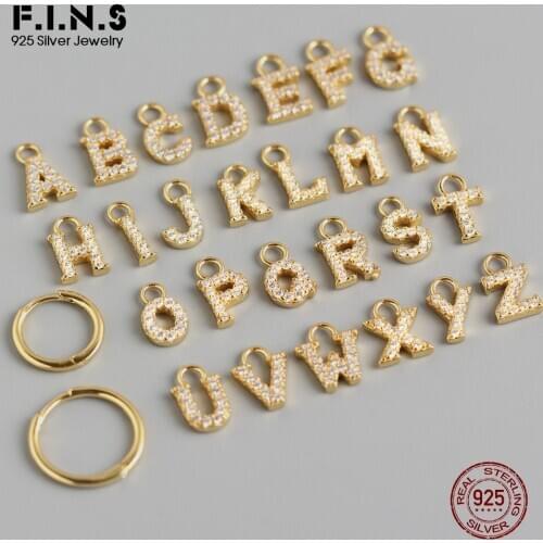 F.I.N.S Genuine S925 Sterling Silver CZ Earrings Mini Alphabet Charms Earrings Silver 925 Earrings Hoops Letter DIY Jewelry