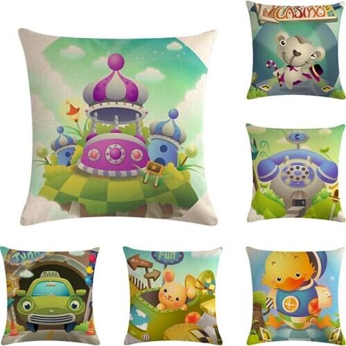 Cute Cartoon Printing Cotton Linen Square Sofa Children 45x45cm Cushion Cover Throw Pillow Case Home Decor Household Supplies