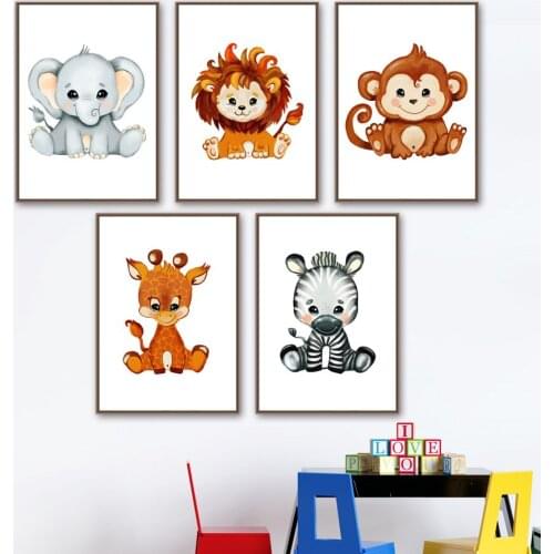 Elephant Lion Monkey Giraffe Zebra Nursery Wall Art Canvas Painting Nordic Posters And prints Wall Pictures Baby Kids Room Decor