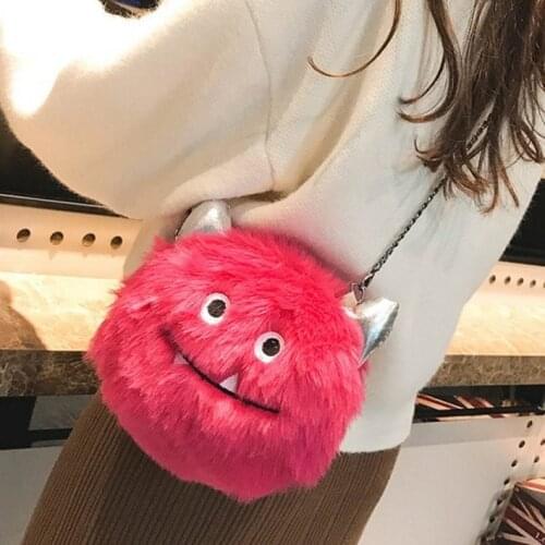 Fashion Monster Shoulder Bag Women Leather Messenger Small Bag Faux Fur Pink Black 4colors Girls Furry Chain Crossbody Bags