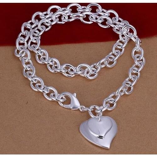 N252 Hot Sale Fine Silver Color Jewelry,Wholesale Factory Price 925 Charms Free Shipping Fashion Dual Hearts Necklaces /ag