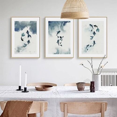 Calming Watercolour Art Canvas Painting, Sea Life Wall Picturest, Ocean Themed Navy Blue Aquarelle Poster, Nautical Home Decor