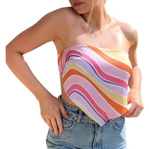 Y2K Striped Crop Tops Women Sleeveless Breast Wrap Fashion Off Shoulder Pink Chic Street Tank Tops Camisole Mujer Camisetas