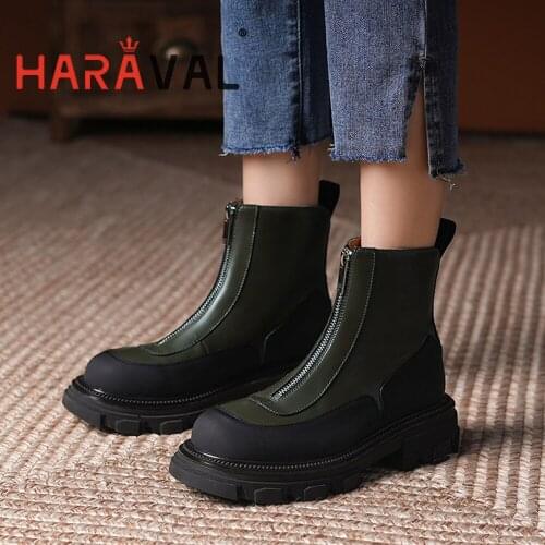 HARAVAL Women Ankle Boots Shoes Thick Bottom Autumn Winter Fashion Elegant Platform Black White Footwear Shoes Women E459L