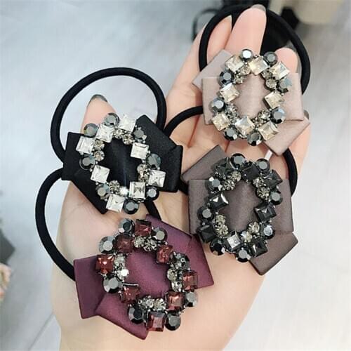 Women Hair Ties Elastic Rubber Bands Girl Fabric Zircon Solid Bow Knot Korean Scrunchies Head Accessories Handmade Wholesale