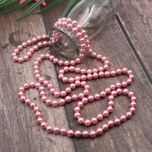 Lovely Pink Long Necklace Simulated Pearl Shell Beads Strand Chain Necklaces Round Glass Pearls Statement Women Jewelry 56" A970
