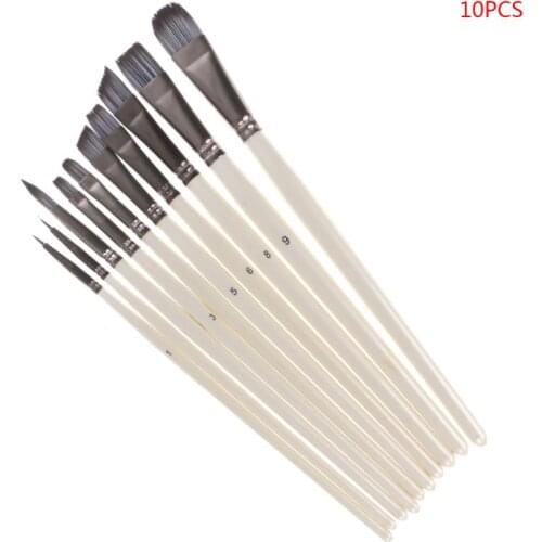10pcs/set Wooden Handle Nylon Hair Paint Brushes Professional Oil Watercolor Painting Drawing Art Supplies