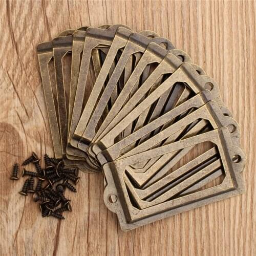12Pcs Antique Brass Metal Label Pull Frame Handle File Name Card Holder For Furniture Cabinet Drawer Box Case Bin