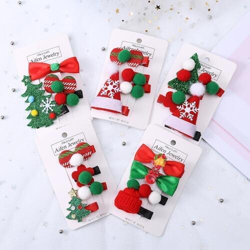 4 pieces / set of Christmas hair clips Santa hat tree hair clips childrens hair accessories Headwear princess Christmas gifts