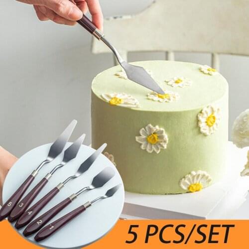 5Pcs/Set Stainless Steel Cake Spatula Cream Icing Frostin Palette Knife Baking Pastry Cake Decoration Knife Scraper Kitchen Tool