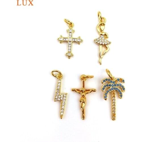 5pcs Micro CZ Lightning Cross Ballet Girl Shape Pendant for Necklace Brass Tiny Dainty Pendant Necklace Jewelry Gift For Women