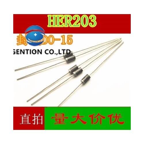 50PCS HER203 super fast recovery diodes DO 15 2 a 200 v in stock 100% new and original