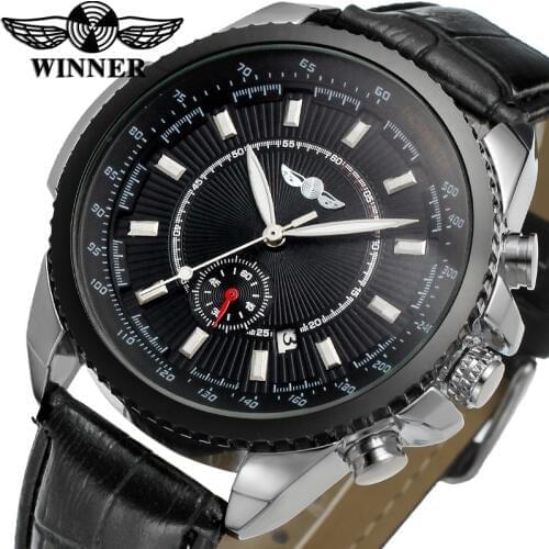 WRG8053M3T1 new Winner brand Automatic luxury men watch with black leather strap free shipping gift box whole sale price