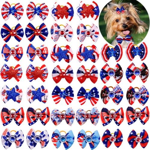 50/100pcs Dog Hair Accessories Pet Dog Hair Bows for Independence Day Pet Supplies Samll Dog Bows Rubber Bands Bows For Dogs
