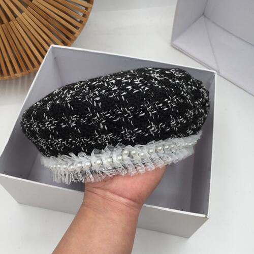 New tweed knit beret for women female painter simple elegant hat socialite pumpkin bud silk fashion hat