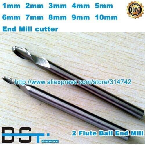 Free shipping 2 flutes ball cutter set: 1mm 2mm 3mm 4mm 5mm 6mm 7mm 8mm 9mm 10mm solid carbide ball end nose milling tools