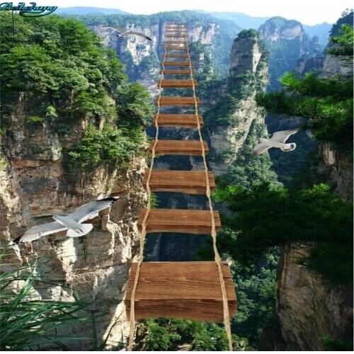 Beibehang Large custom flooring mountain cliff walkway 3D stereo outdoor painting decoration