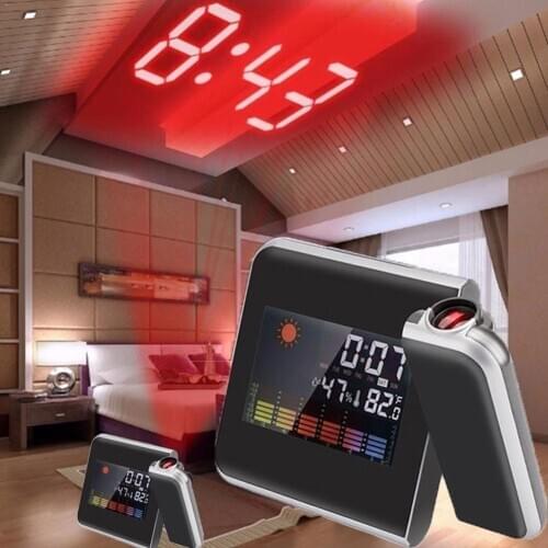 Digital Led Backlight Display Projection Alarm Clock Support Temperature Snooze Weather Calendar Thermometer Humidity K8Q3