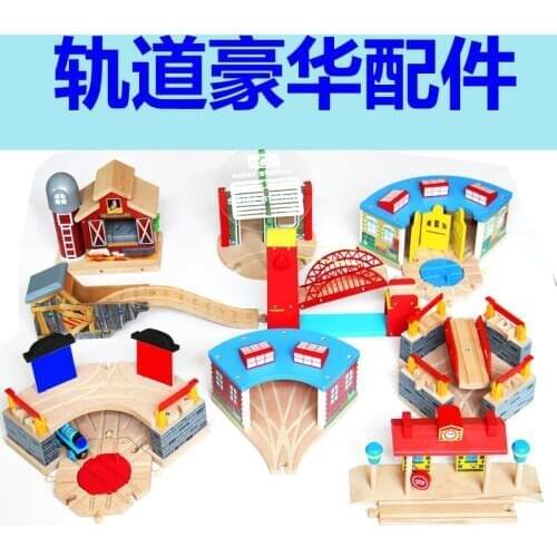 Wooden rail track accessories Tunnel Garage Station House Compatible with biro toy train Wood thoma Magnetic train Track Car