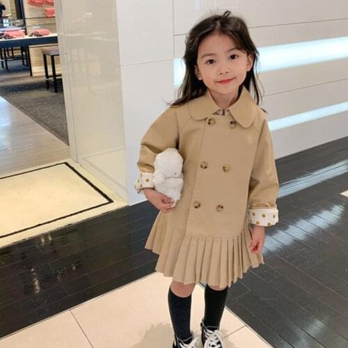 Children Jacket And Coats For Girls Mid-Length Windbreaker Jacket 2021 Spring Autumn New Girls Polka Dot Pleated Kids Clothes