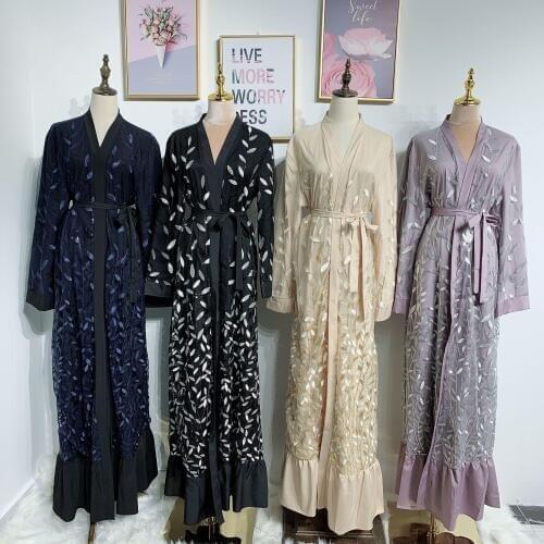 Dubai Women Muslim Abaya Open Cardigan Embroidery Sequin Kaftan Kimono Turkey Islamic Jilbab Prayer Long Robe Arab Dresses Gown