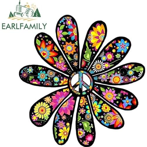 EARLFAMILY 13cm x 12.3cm For Flower Power Peace Campervan Car Stickers Car Assessoires Decal Vinyl Funny Personality Sticker