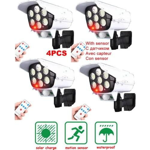 4pcs remote solar fake monitor dummy camera Powered Light Outdoors Lamp Motion Sensor Waterproof Street Garden Wall Emergency Se