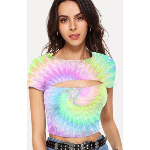 Somepet Dizziness T shirt Women Colorful Shirt Print Rainbow T-shirts 3d Short Sleeve Hip Hop Short Style O-Neck